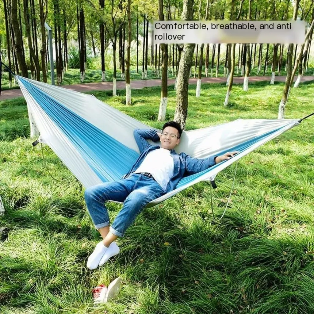 Hammocks Anti-Rollover Pole Hammock Outdoor Camping Single Double Enlarged Thickened Parachute Cloth Camping Hammock Camping Hammocks(Gray,A)