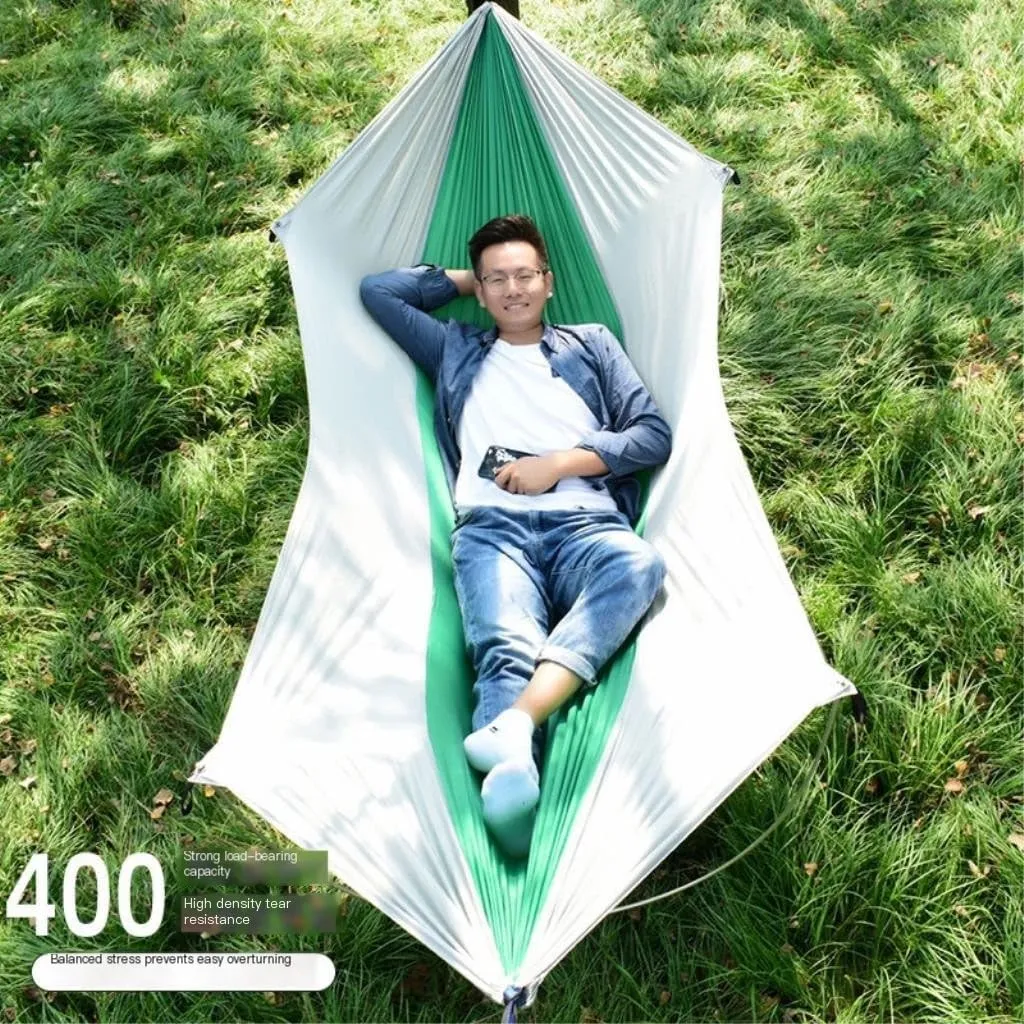Hammocks Anti-Rollover Pole Hammock Outdoor Camping Single Double Enlarged Thickened Parachute Cloth Camping Hammock Camping Hammocks(Gray,A)