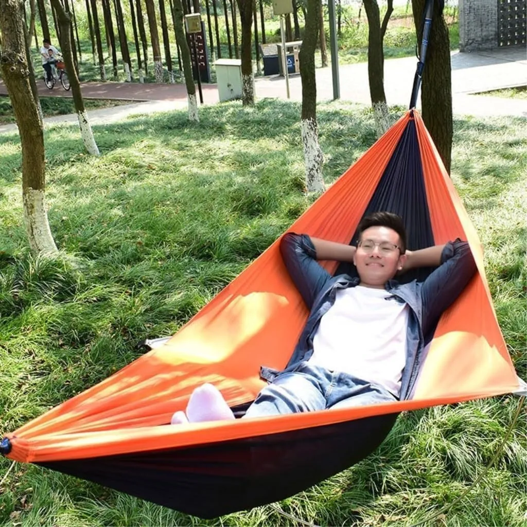 Hammocks Anti-Rollover Pole Hammock Outdoor Camping Single Double Enlarged Thickened Parachute Cloth Camping Hammock Camping Hammocks(Gray,A)