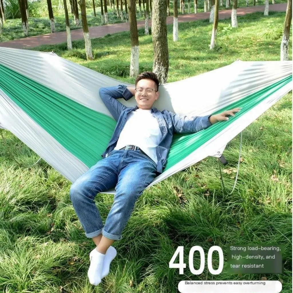 Hammocks Anti-Rollover Pole Hammock Outdoor Camping Single Double Enlarged Thickened Parachute Cloth Camping Hammock Camping Hammocks(Gray,A)