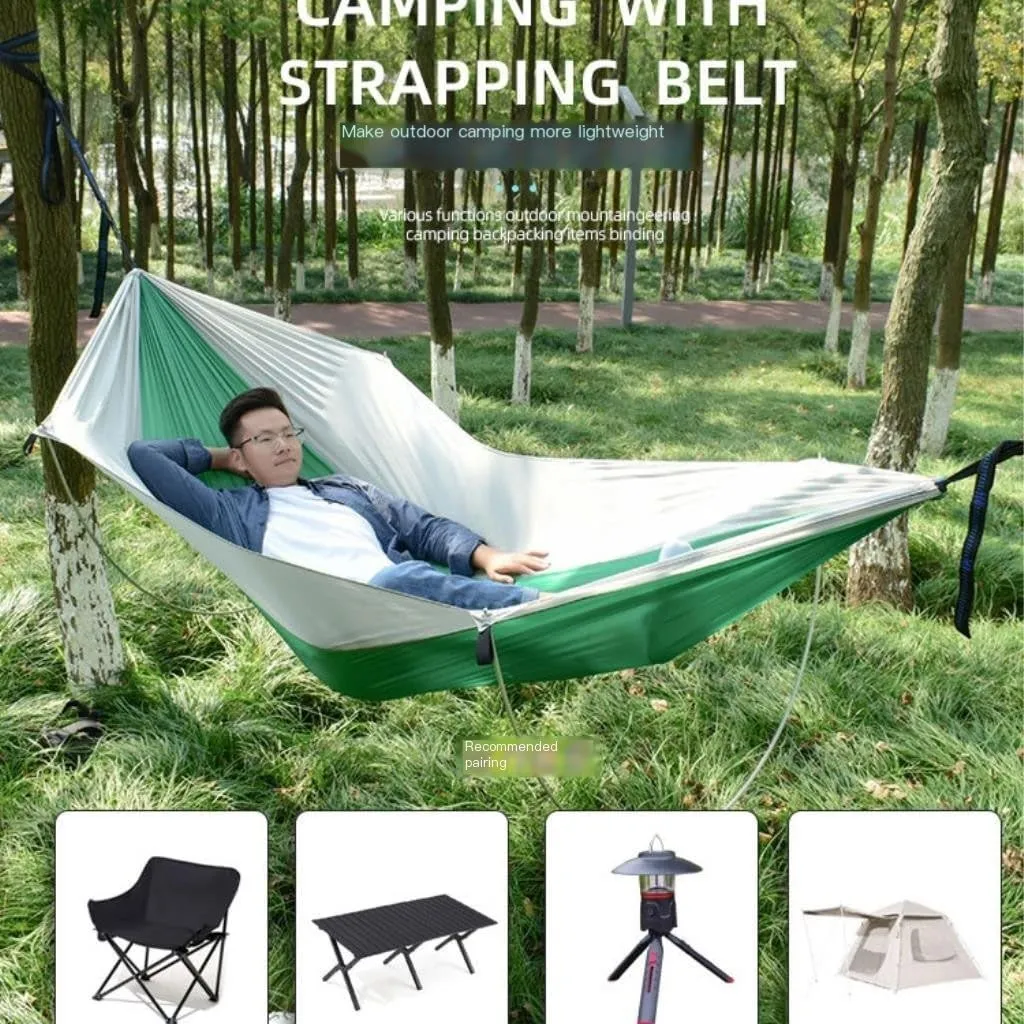 Hammocks Anti-Rollover Pole Hammock Outdoor Camping Single Double Enlarged Thickened Parachute Cloth Camping Hammock Camping Hammocks(Gray,A)