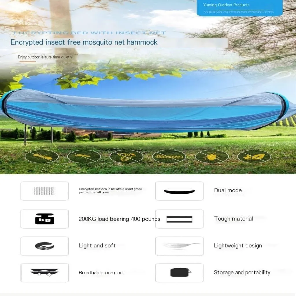 Hammocks Automatic Mosquito Net, Anti-Rollover Hammock, Parachute, Bunis Spinning Camping Leisure Double Hanging Chair Camping Hammocks(Blue)