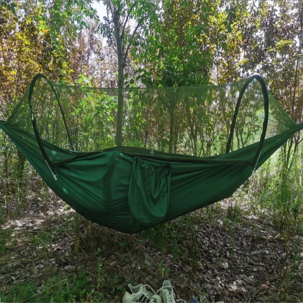 Hammocks Automatic Mosquito Net, Anti-Rollover Hammock, Parachute, Bunis Spinning Camping Leisure Double Hanging Chair Camping Hammocks(Orange)