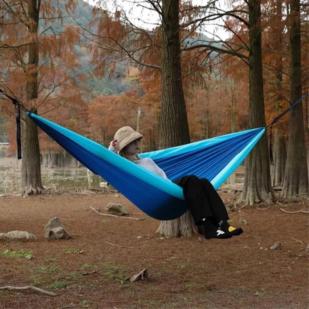 Hammocks Double Inflatable Hammock Outdoor Swing Anti-Rollover Outdoor Camping Outdoor Mosquito-Proof and Durable Camping Hammocks(Blue,A)