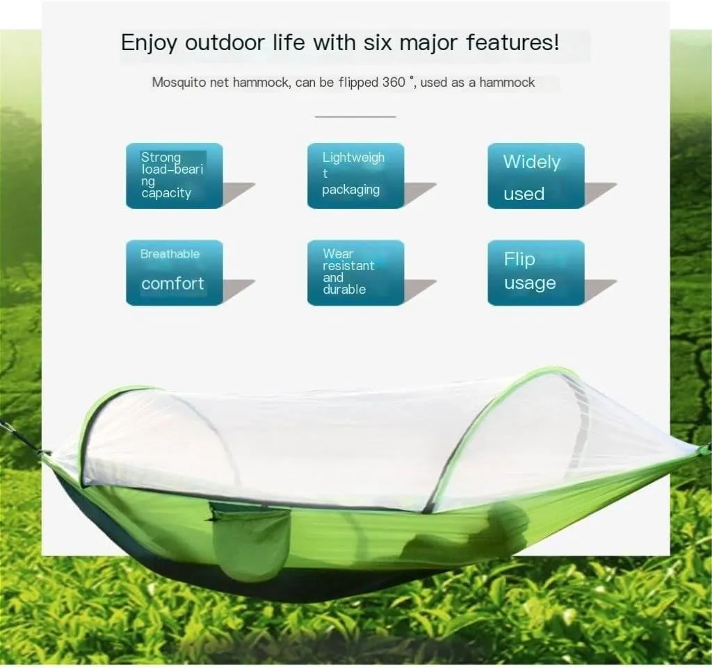 Hammocks Fully Automatic Quick-Opening Mosquito Net Hammock Outdoor Single Double Camping Mosquito Net Hammock Camping Hammocks(Green)