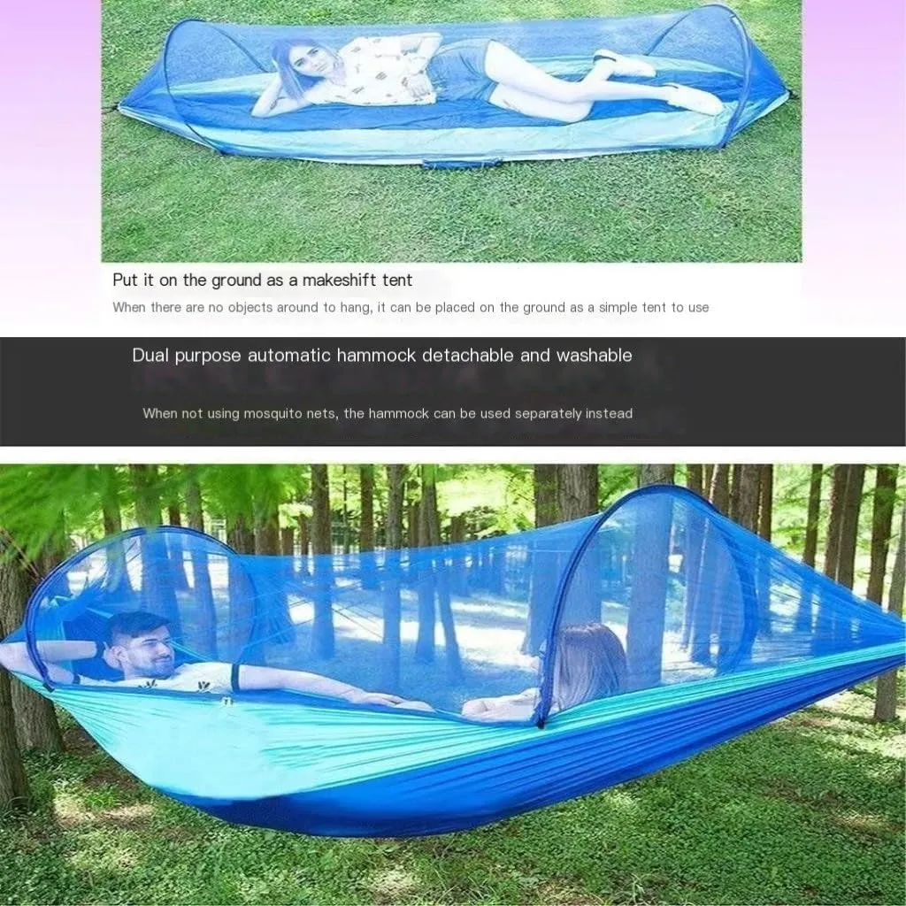 Hammocks Hammock Outdoor Sleeping Double Anti-Rollover with Mosquito Net Courtyard Camping Thickened Indoor Home Swing Camping Hammocks(Blue,A)