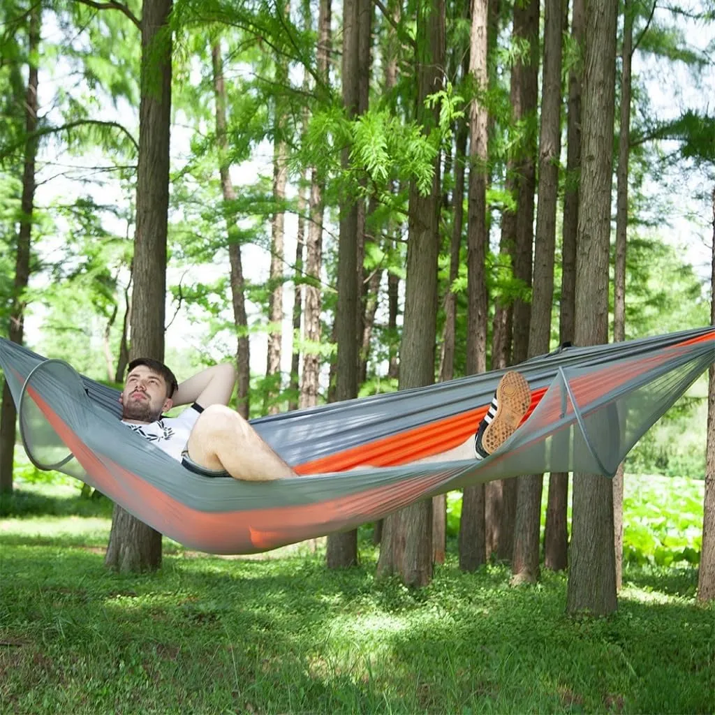 Hammocks Hammock with Mosquito Account Outdoor Camping Indoor Anti-Mosquito Sleeping Double Anti-Rollover Outdoor Camping Hammocks(Orange)