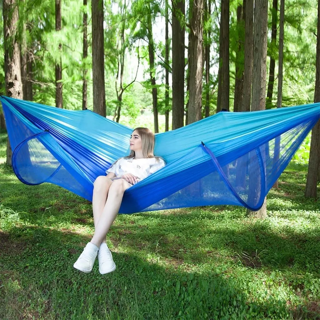 Hammocks Hammock with Mosquito Account Outdoor Camping Indoor Anti-Mosquito Sleeping Double Anti-Rollover Outdoor Camping Hammocks(Orange)