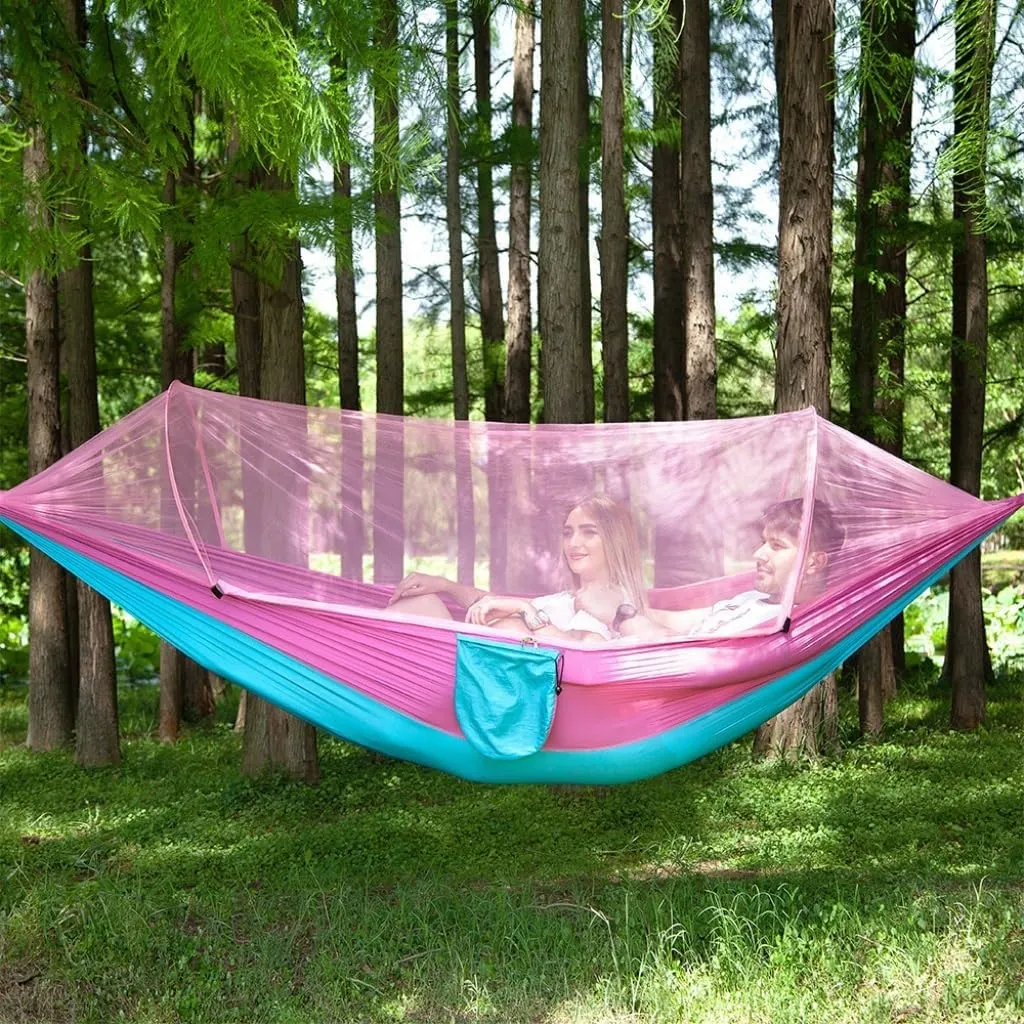 Hammocks Hammock with Mosquito Account Outdoor Camping Indoor Anti-Mosquito Sleeping Double Anti-Rollover Outdoor Camping Hammocks(Orange)