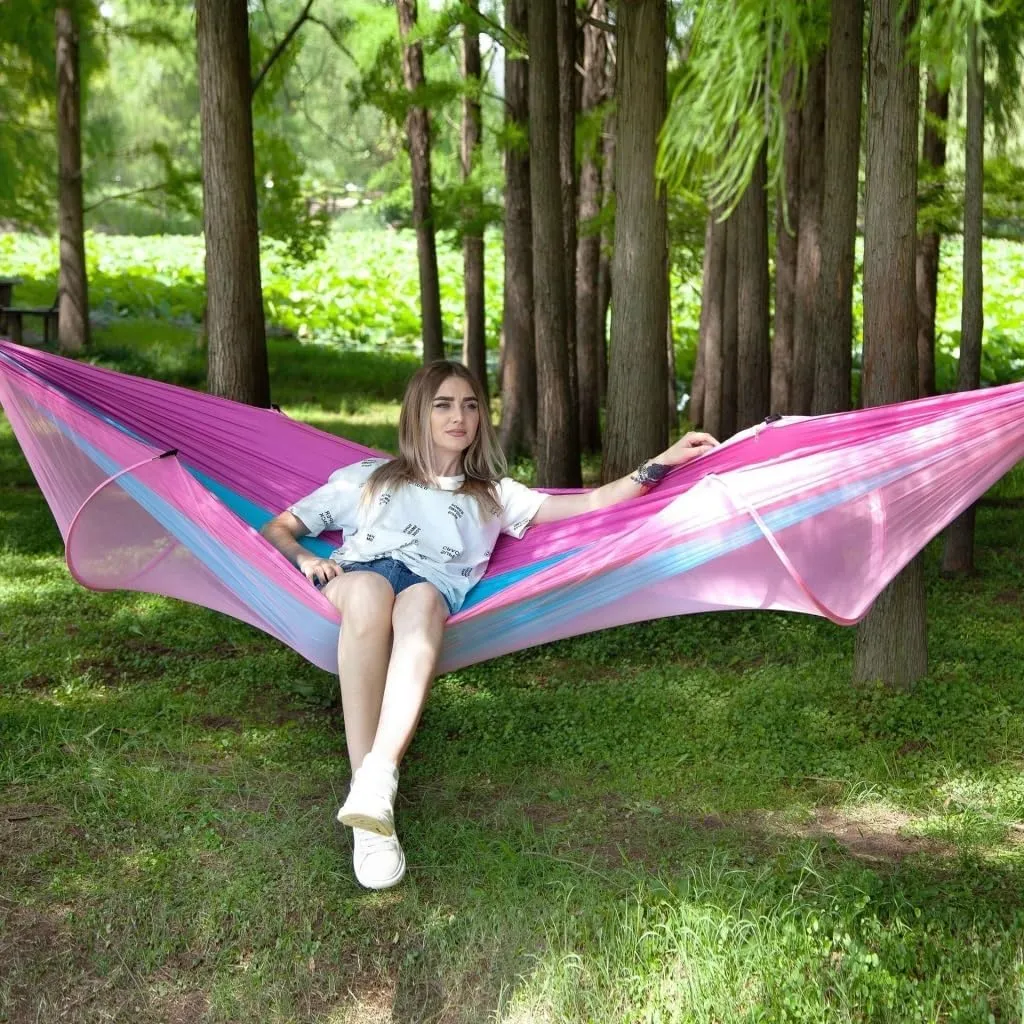 Hammocks Hammock with Mosquito Account Outdoor Camping Indoor Anti-Mosquito Sleeping Double Anti-Rollover Outdoor Camping Hammocks(Orange)