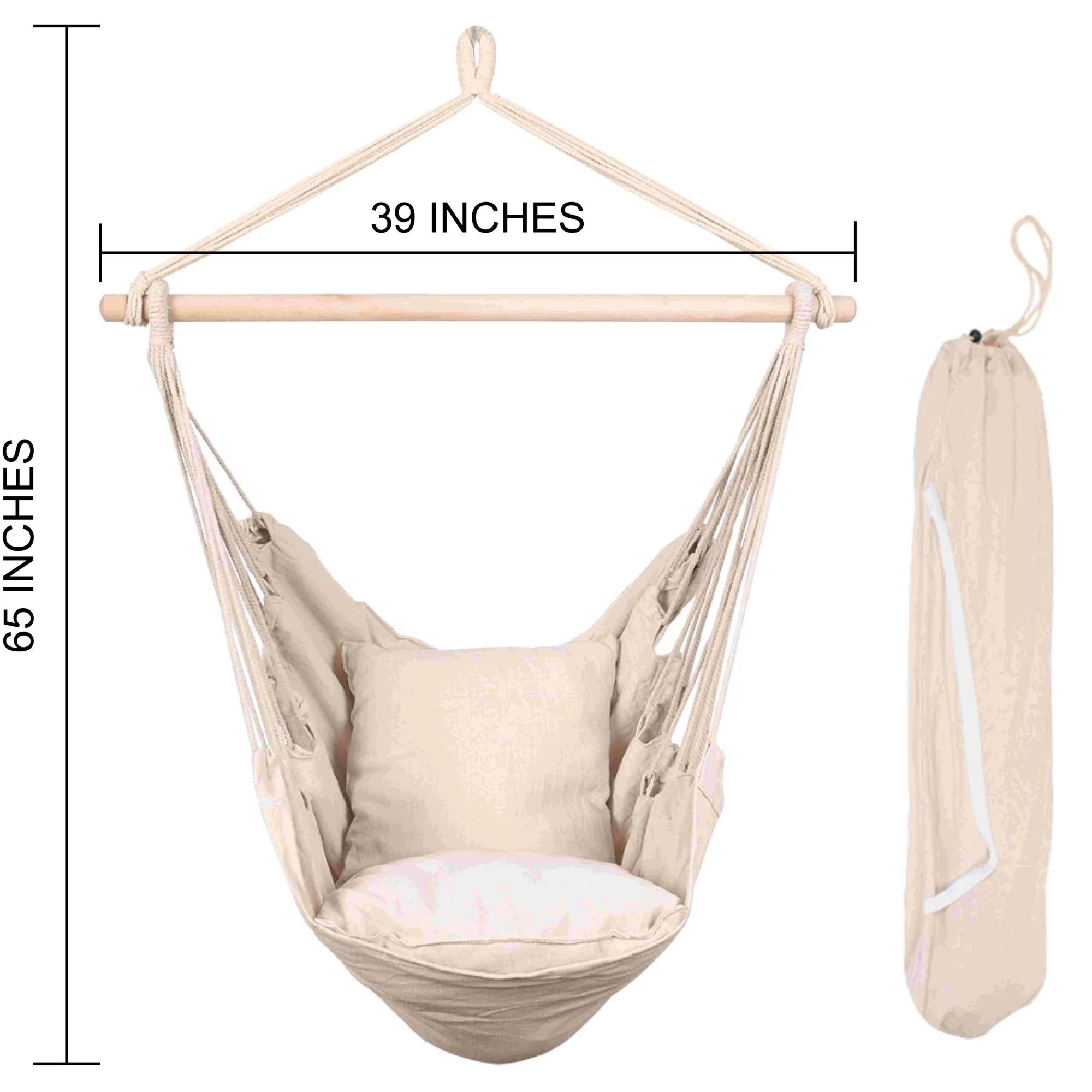 Hammocks Hanging Rope Swing Seat with Two Cushions and Carrying Bag;  Weight Capacity 300 Lbs;  Natural