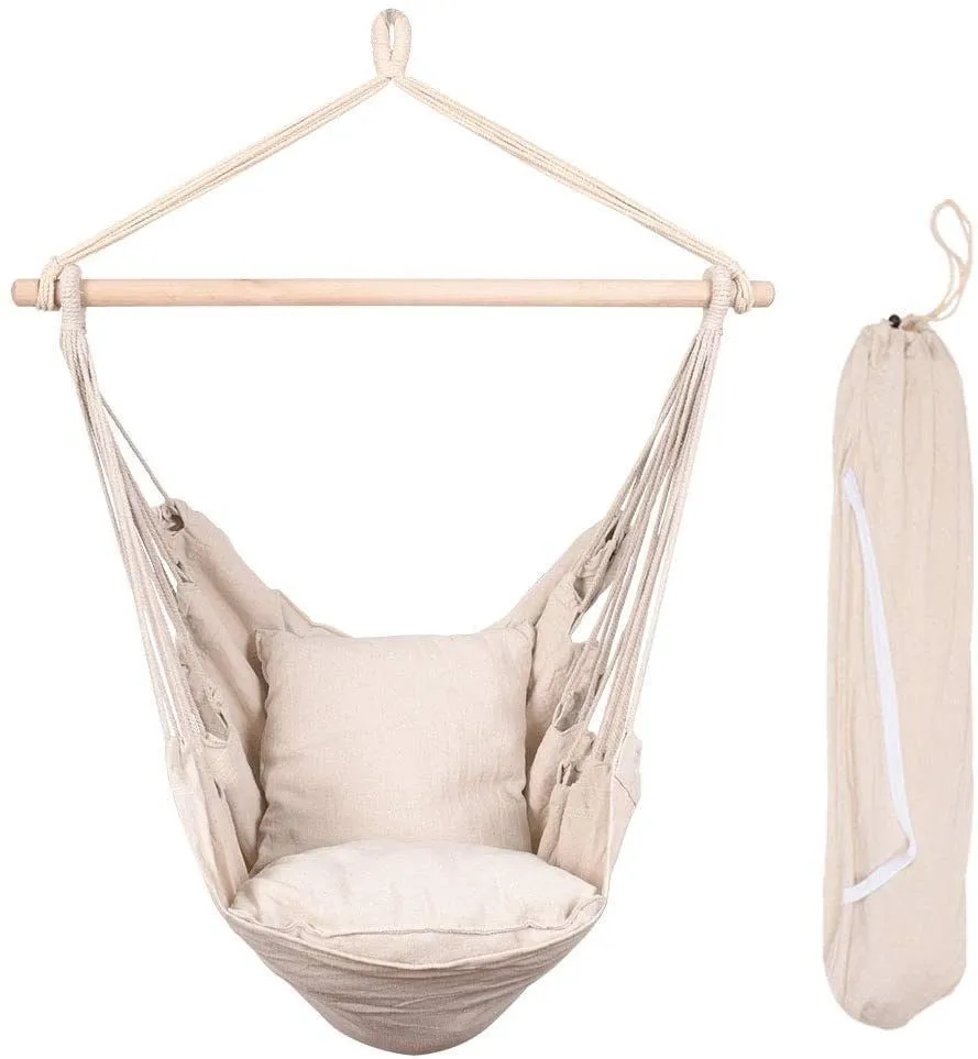 Hammocks Hanging Rope Swing Seat with Two Cushions and Carrying Bag;  Weight Capacity 300 Lbs;  Natural