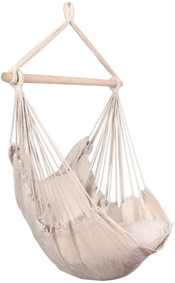 Hammocks Hanging Rope Swing Seat with Two Cushions and Carrying Bag;  Weight Capacity 300 Lbs;  Natural