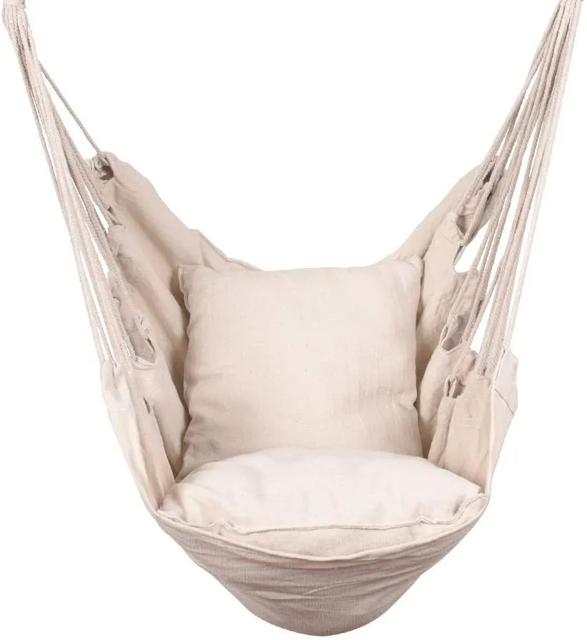 Hammocks Hanging Rope Swing Seat with Two Cushions and Carrying Bag;  Weight Capacity 300 Lbs;  Natural