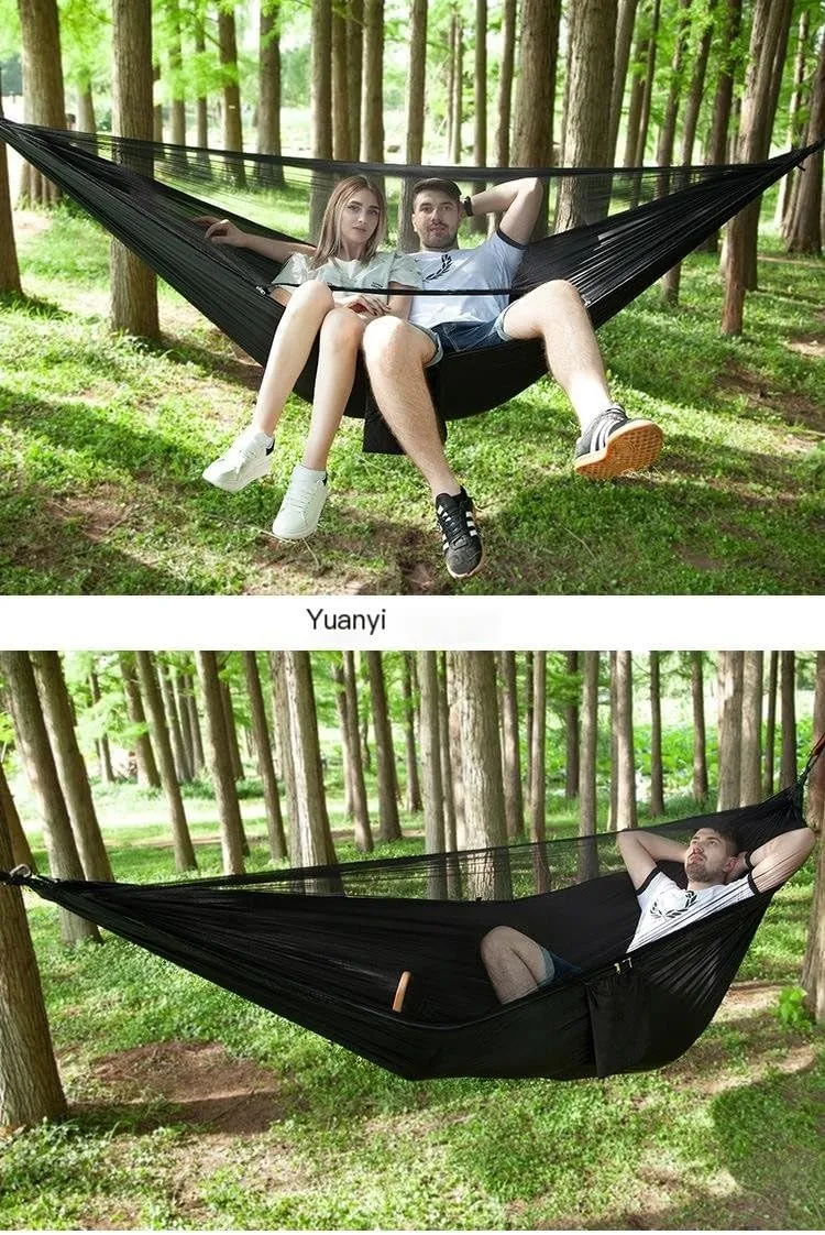 Hammocks Mosquito Net Automatic Quick Opening Anti-Mosquito Hammock Outdoor Double Parachute Mosquito Net Hammock Camping Hammocks(E)