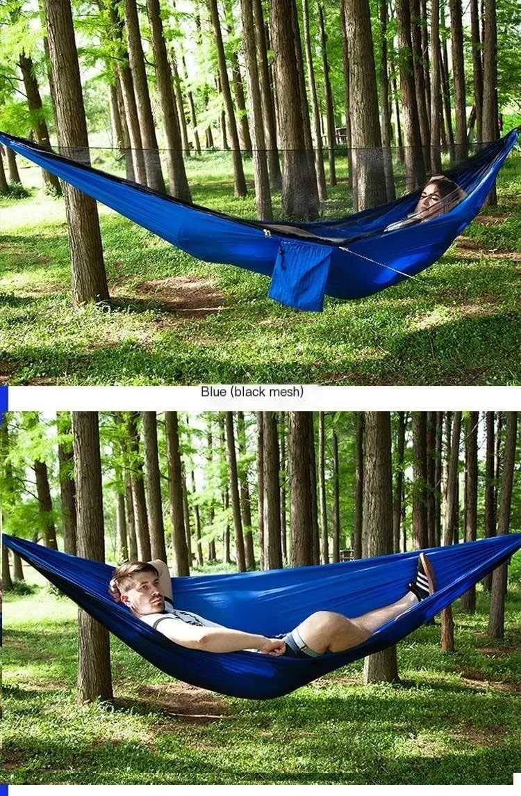 Hammocks Mosquito Net Automatic Quick Opening Anti-Mosquito Hammock Outdoor Double Parachute Mosquito Net Hammock Camping Hammocks(E)