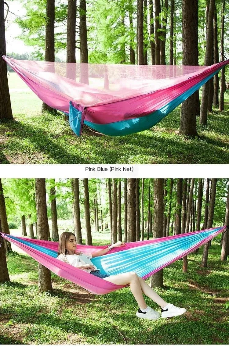 Hammocks Mosquito Net Automatic Quick Opening Anti-Mosquito Hammock Outdoor Double Parachute Mosquito Net Hammock Camping Hammocks(E)