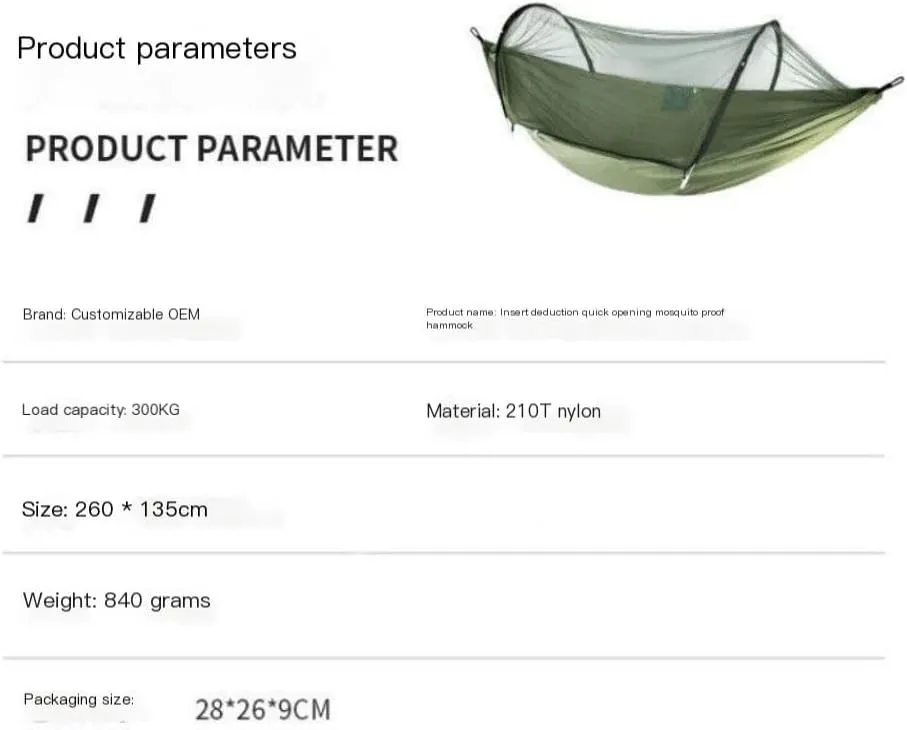 Hammocks Outdoor Anti-Mosquito Hammock Automatic Quick Opening with Mosquito Net Parachute Cloth Single Double Camping Hammocks(B)