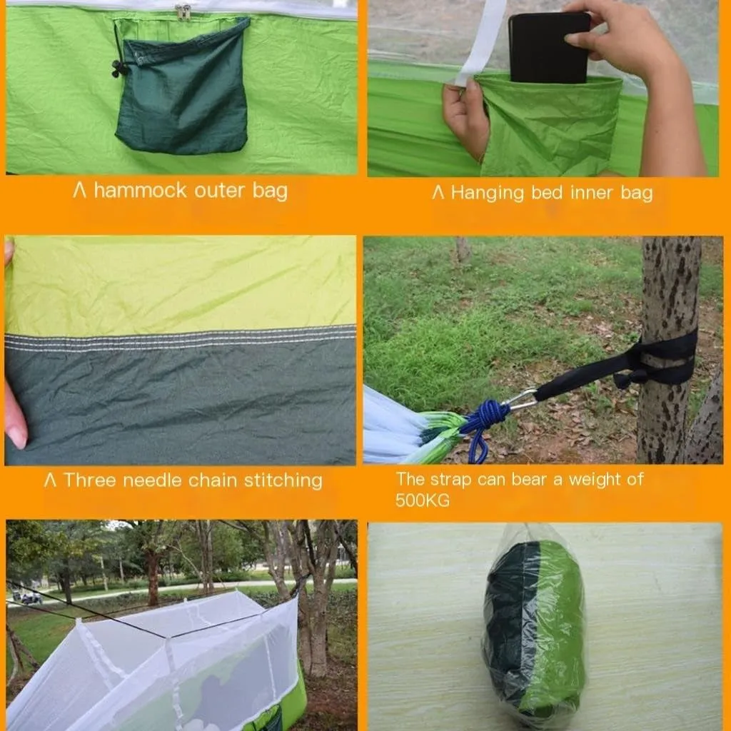 Hammocks Outdoor Camping Outdoor Mosquito Net Hammock Double 210T Nylon Anti-Mosquito Parachute Cloth Air Camping Tent Camping Hammocks(Gray)