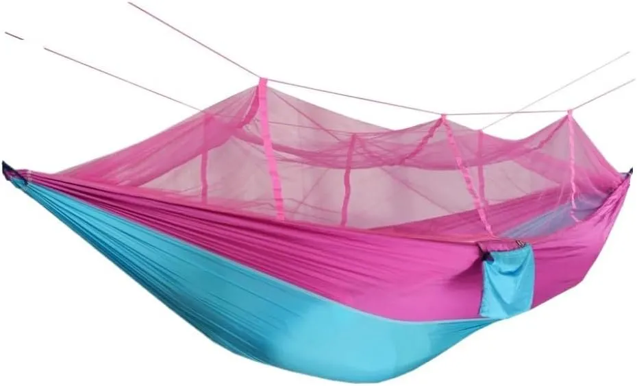 Hammocks Outdoor Camping Outdoor Mosquito Net Hammock Double 210T Nylon Anti-Mosquito Parachute Cloth Air Camping Tent Camping Hammocks(Pink)