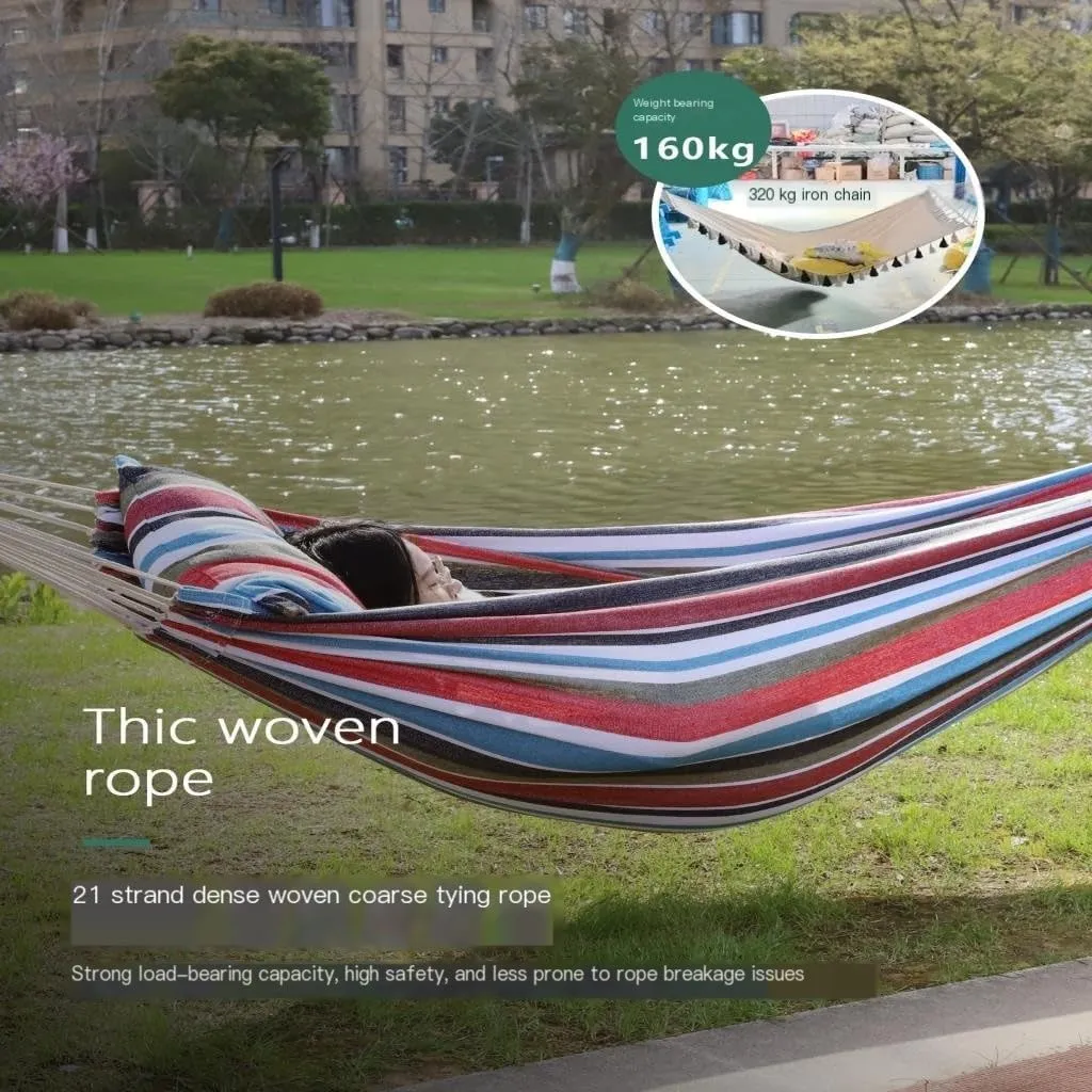 Hammocks Outdoor Hammock Woven Tassel Thick Canvas Straight Stick Anti-Rollover Leisure Camping Single Double Swing Camping Hammocks(Red,B)