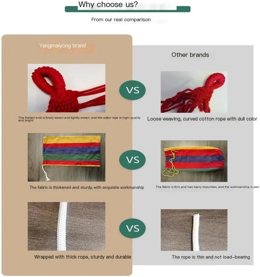 Hammocks Outdoor Hammock Woven Tassel Thick Canvas Straight Stick Anti-Rollover Leisure Camping Single Double Swing Camping Hammocks(Red,B)