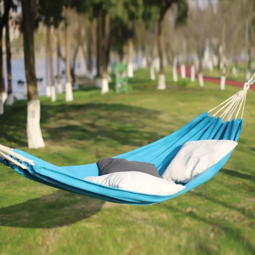Hammocks Outdoor Hammock Woven Tassel Thick Canvas Straight Stick Anti-Rollover Leisure Camping Single Double Swing Camping Hammocks(Red,B)