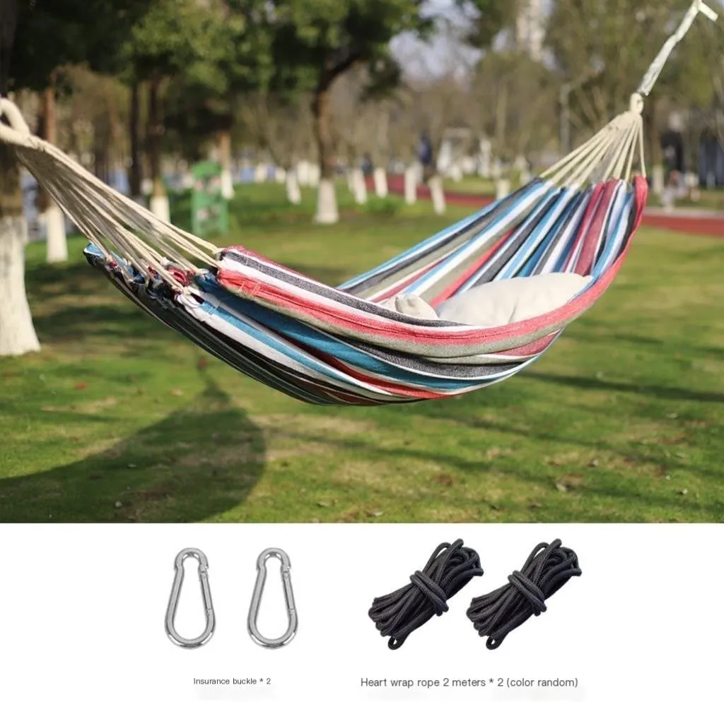 Hammocks Outdoor Hammock Woven Tassel Thick Canvas Straight Stick Anti-Rollover Leisure Camping Single Double Swing Camping Hammocks(Red,B)