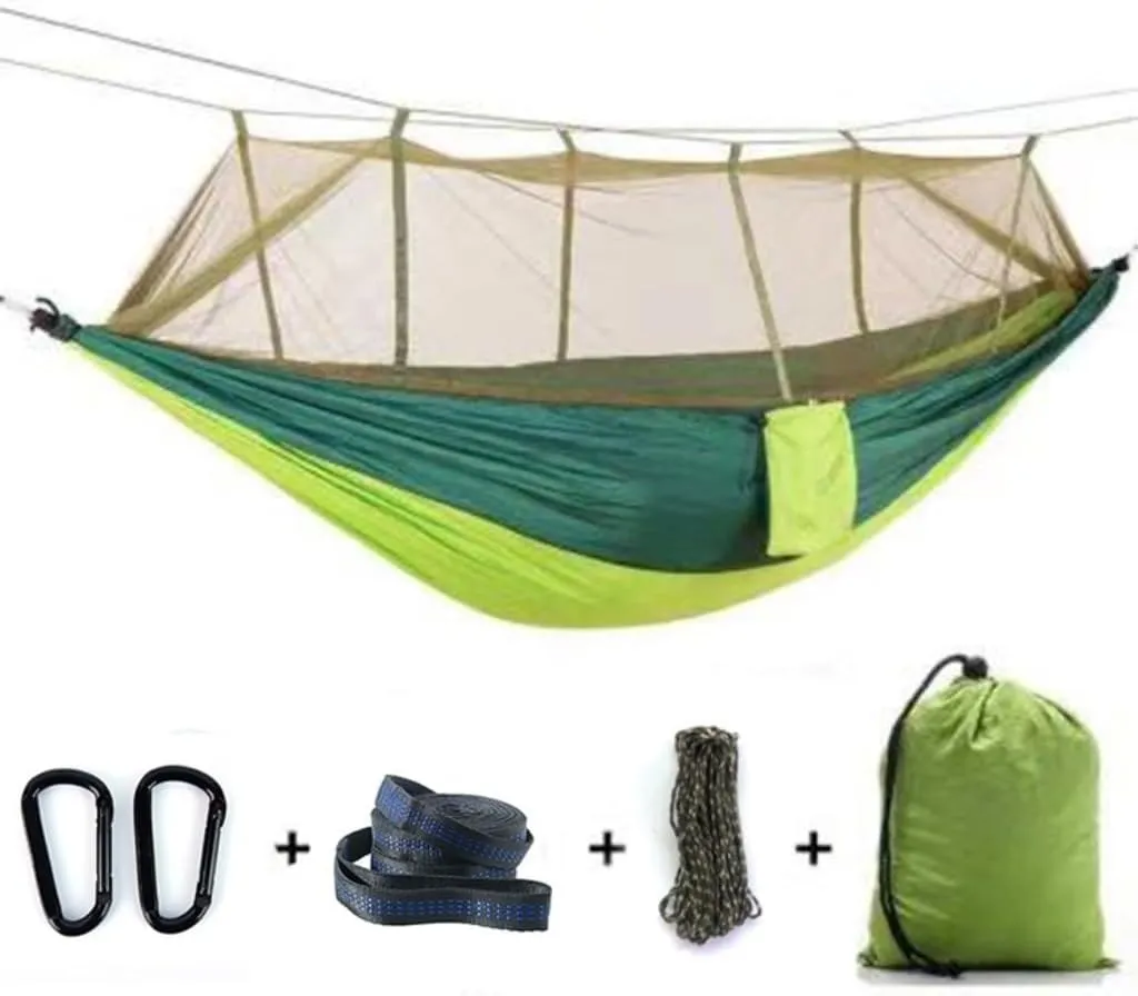 Hammocks Outdoor Supplies Parachute Hammock with Mosquito Net Anti-Mosquito Nylon Single and Double Camping Hammock Camping Hammocks(Blue)