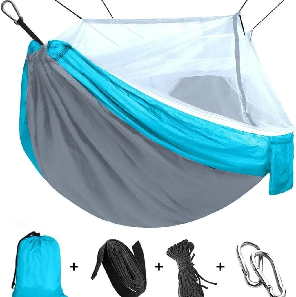 Hammocks Outdoor Supplies Parachute Hammock with Mosquito Net Anti-Mosquito Nylon Single and Double Camping Hammock Camping Hammocks(Blue)