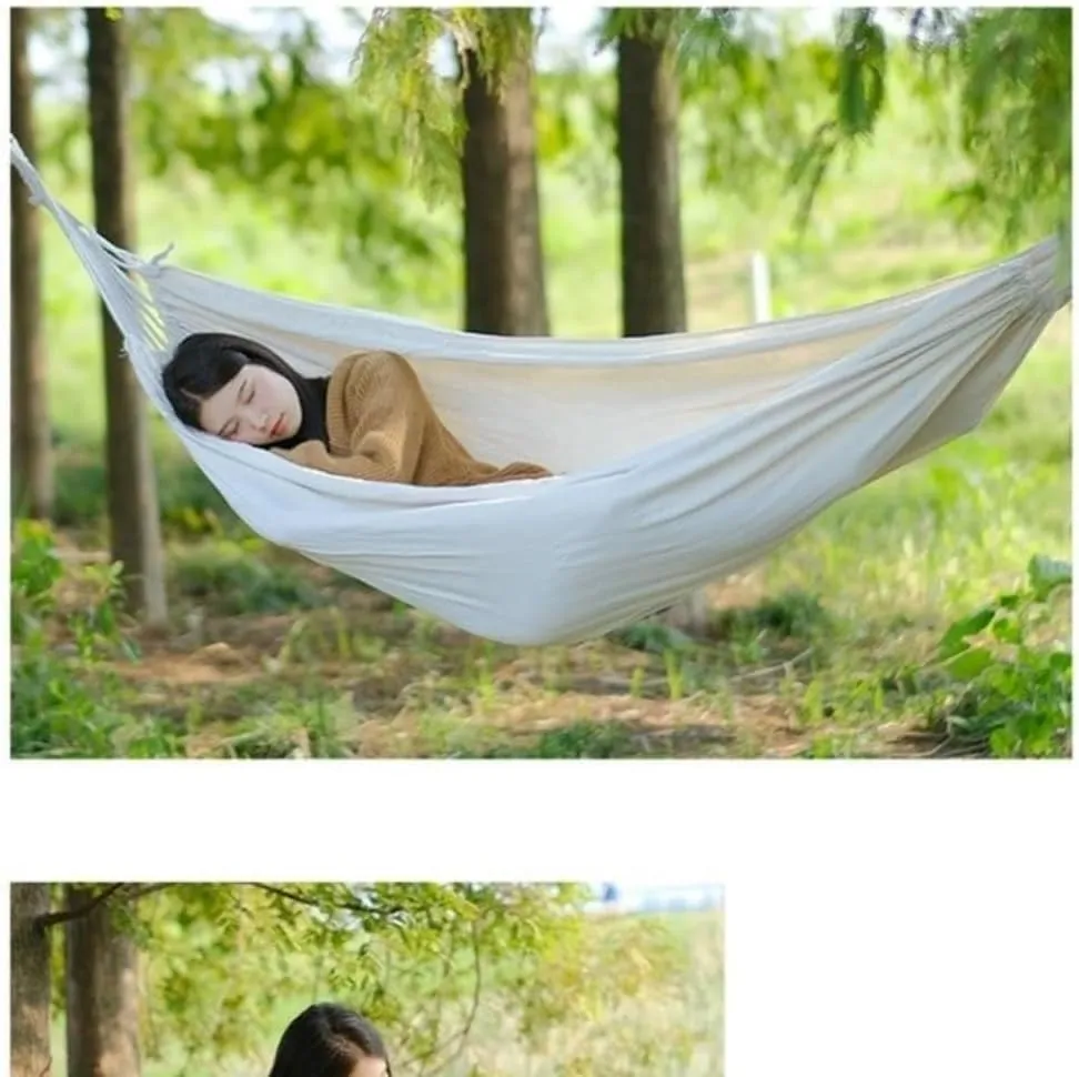 Hammocks Outdoor Thickened Canvas Outdoor Bent Wooden Stick Hanging Sheet Double Hammock Swing Dormitory Camping Camping Hammocks(A)