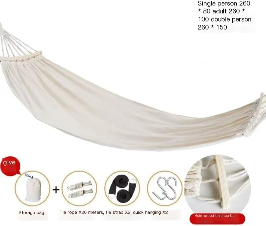 Hammocks Outdoor Thickened Canvas Outdoor Bent Wooden Stick Hanging Sheet Double Hammock Swing Dormitory Camping Camping Hammocks(A)