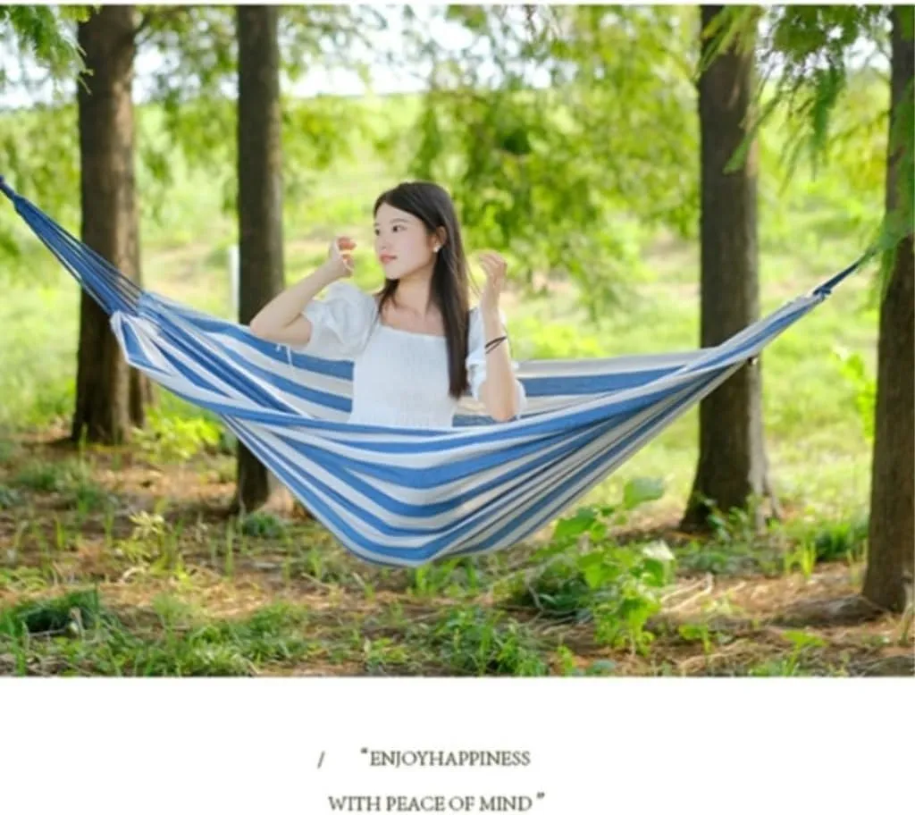 Hammocks Outdoor Thickened Canvas Outdoor Bent Wooden Stick Hanging Sheet Double Hammock Swing Dormitory Camping Camping Hammocks(A)