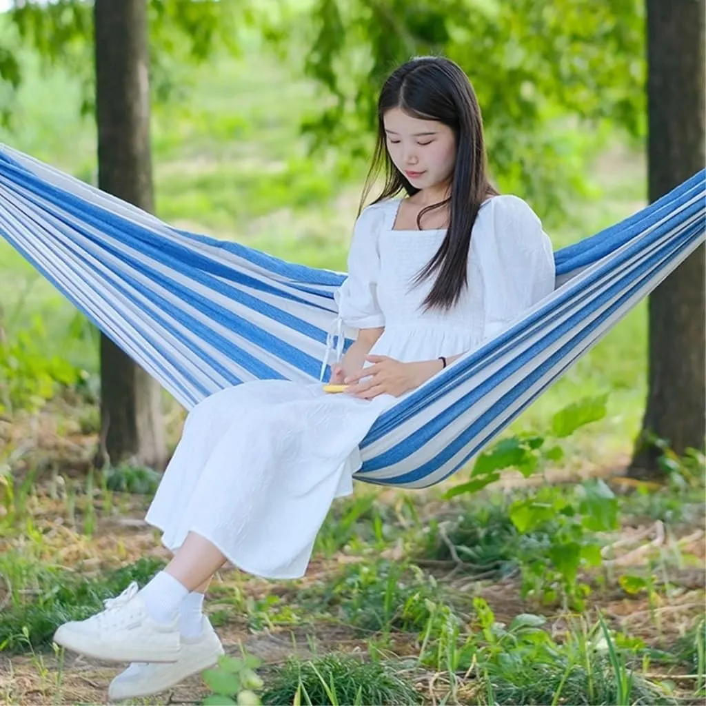 Hammocks Outdoor Thickened Canvas Outdoor Bent Wooden Stick Hanging Sheet Double Hammock Swing Dormitory Camping Camping Hammocks(A)