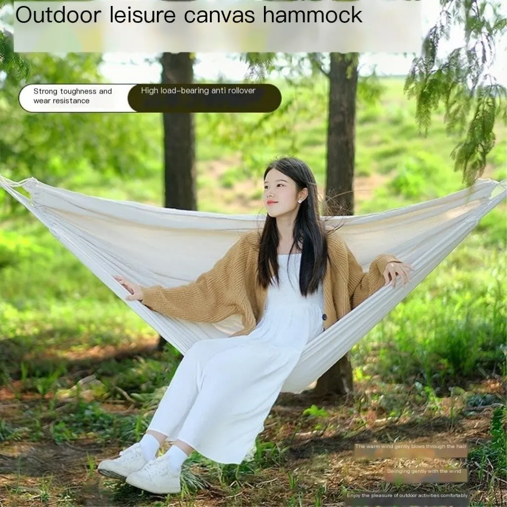 Hammocks Outdoor Thickened Canvas Outdoor Bent Wooden Stick Hanging Sheet Double Hammock Swing Dormitory Camping Camping Hammocks(A)