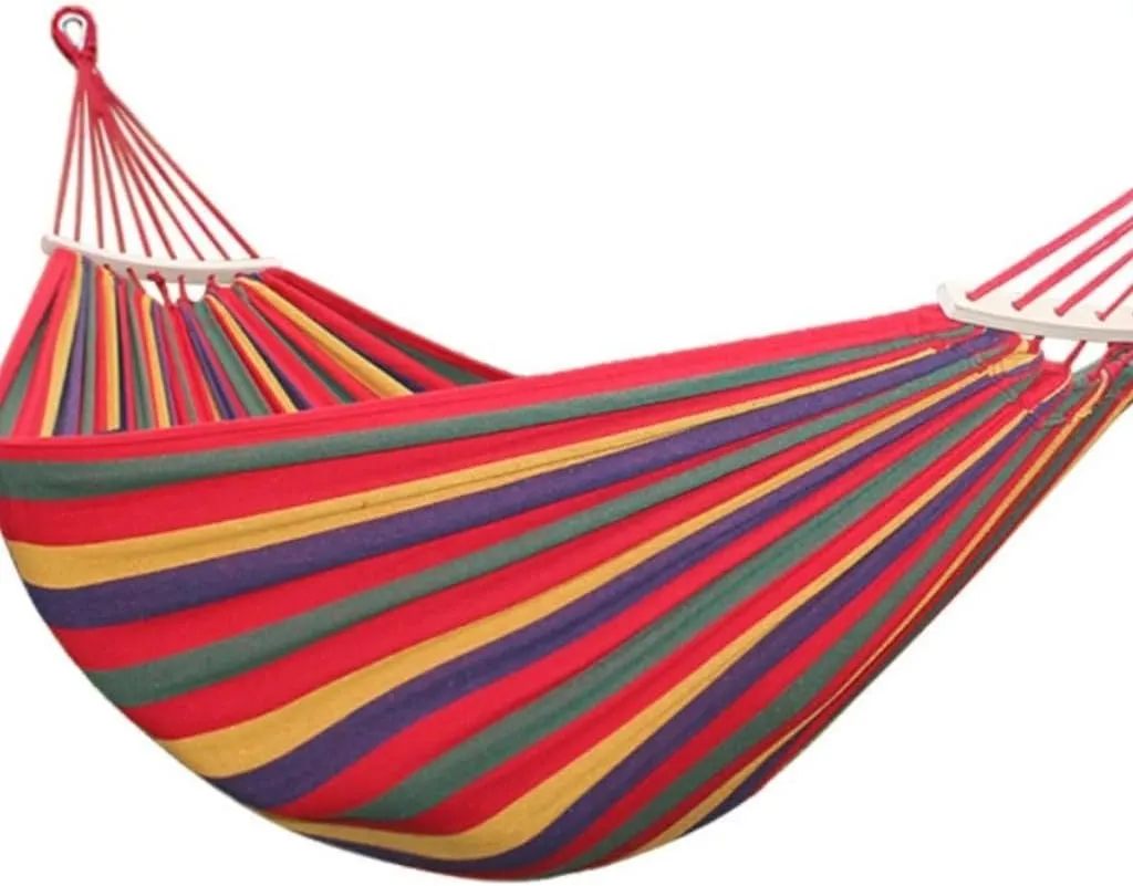 Hammocks Outdoor Thickened Canvas Outdoor Bent Wooden Stick Hanging Sheet Double Hammock Swing Dormitory Camping Camping Hammocks(A)
