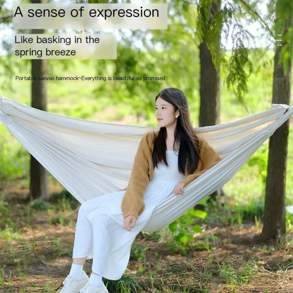 Hammocks Outdoor Thickened Canvas Outdoor Bent Wooden Stick Hanging Sheet Double Hammock Swing Dormitory Camping Camping Hammocks(A)