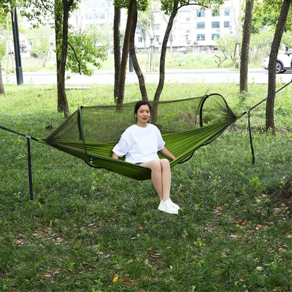 Hammocks Quick-Open Outdoor Hammock Sunshade Anti-Rollover Single and Double Mosquito Net Easy to Carry Camping Swing Camping Hammocks(Green)
