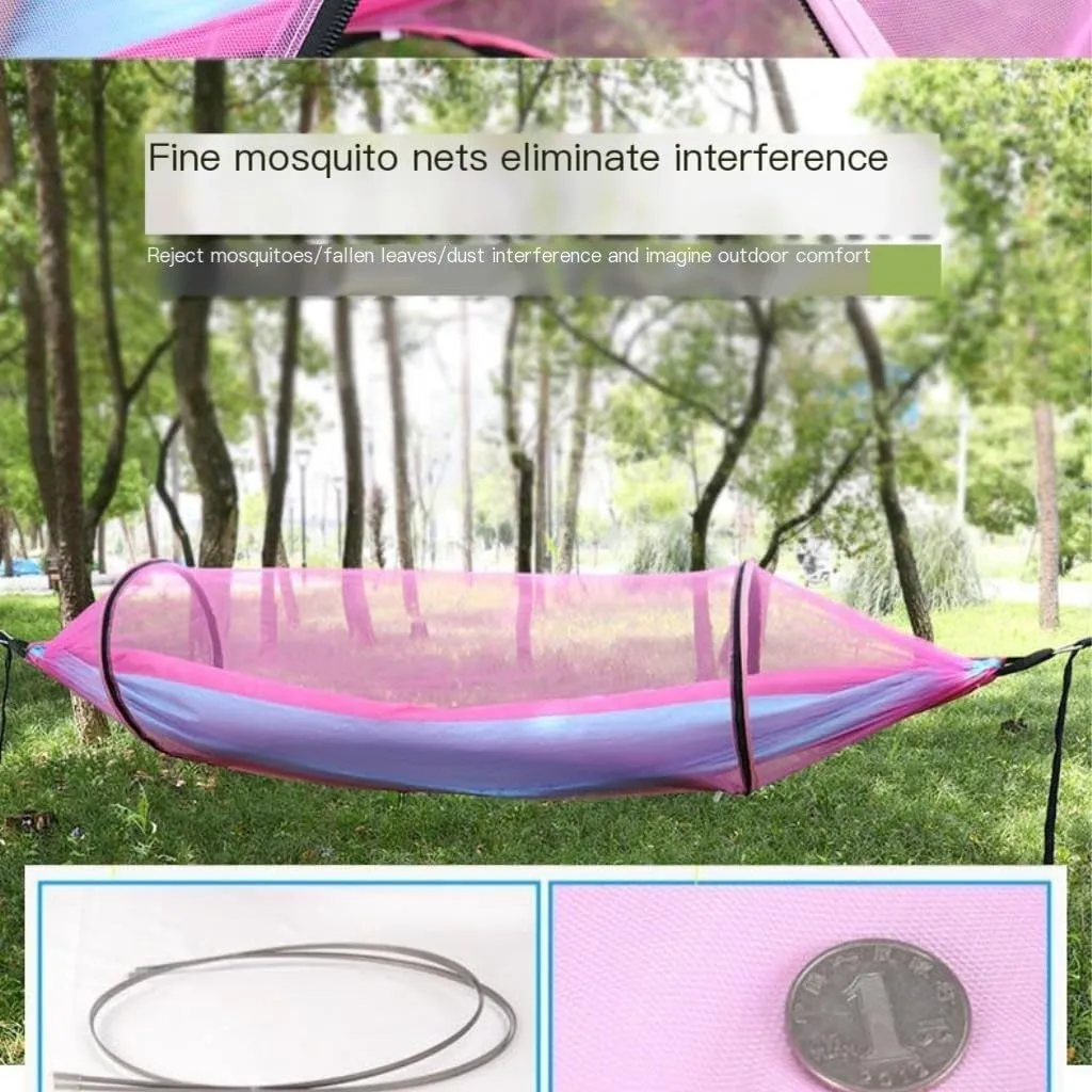 Hammocks Quick-Open Outdoor Hammock Sunshade Anti-Rollover Single and Double Mosquito Net Easy to Carry Camping Swing Camping Hammocks(Green)