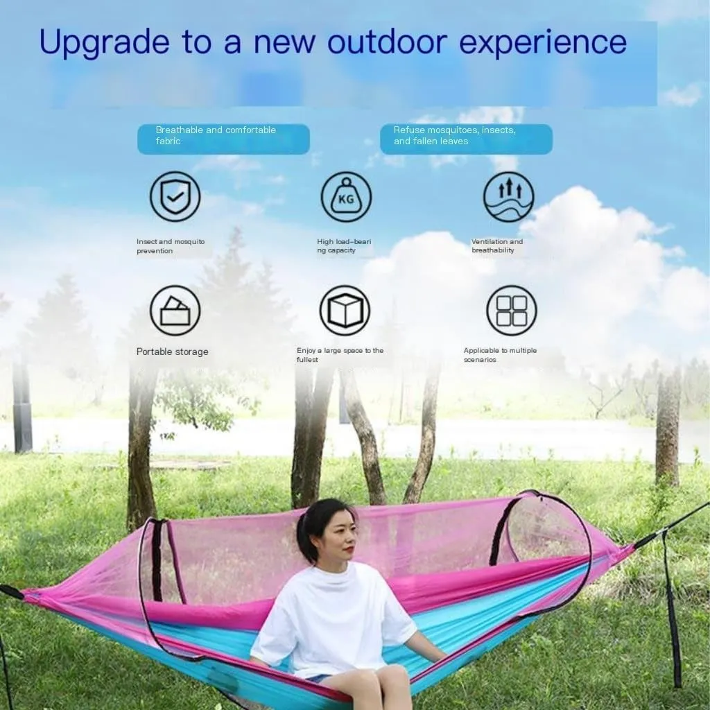 Hammocks Quick-Open Outdoor Hammock Sunshade Anti-Rollover Single and Double Mosquito Net Easy to Carry Camping Swing Camping Hammocks(Green)