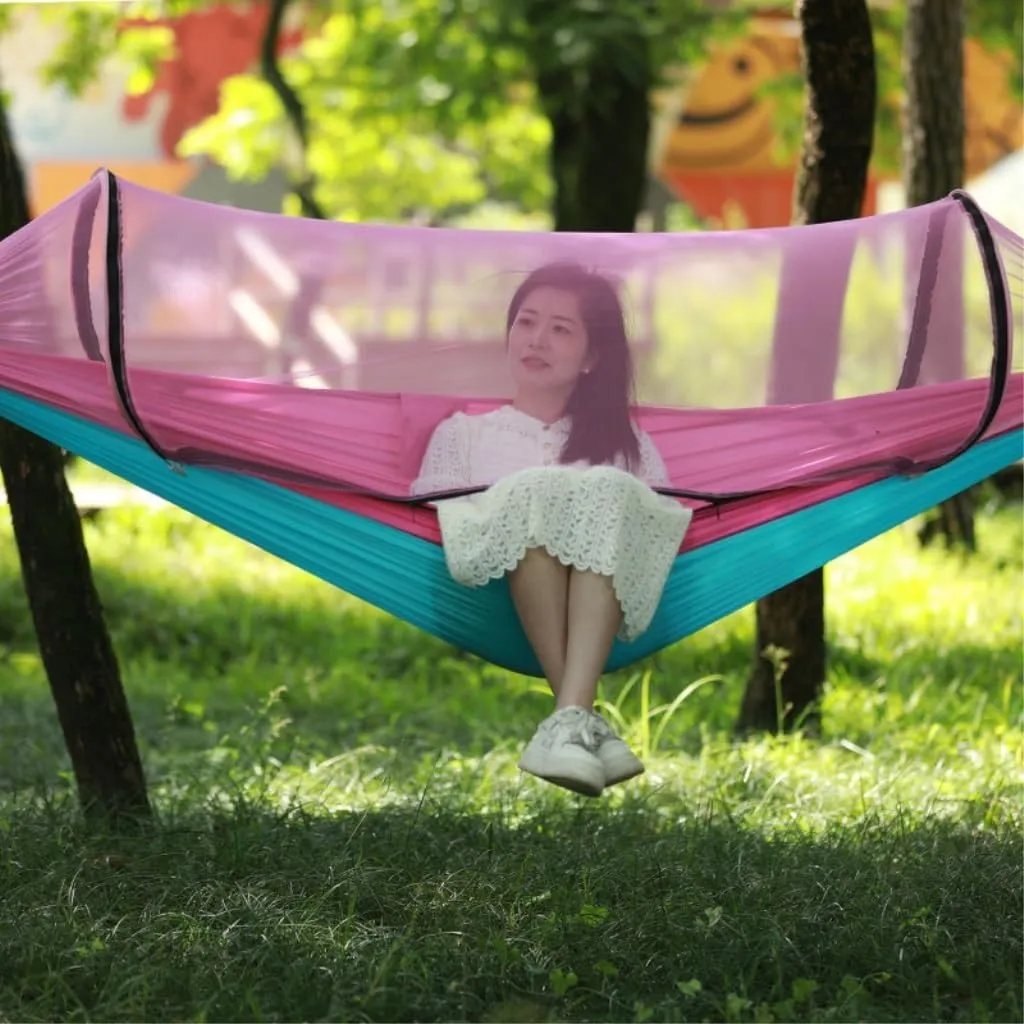 Hammocks Quick-Open Outdoor Hammock Sunshade Anti-Rollover Single and Double Mosquito Net Easy to Carry Camping Swing Camping Hammocks(Green)