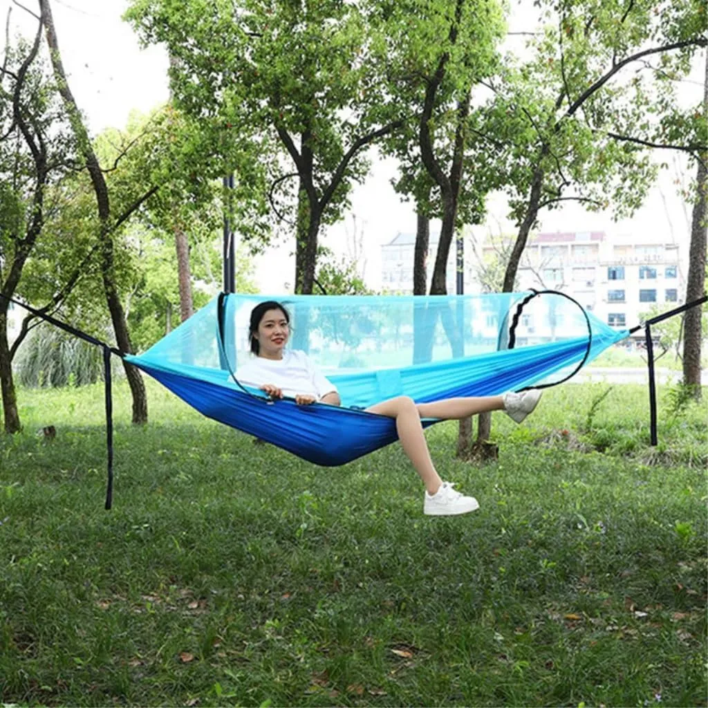 Hammocks Quick-Open Outdoor Hammock Sunshade Anti-Rollover Single and Double Mosquito Net Easy to Carry Camping Swing Camping Hammocks(Green)