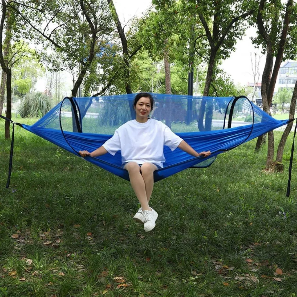 Hammocks Quick-Open Outdoor Hammock Sunshade Anti-Rollover Single and Double Mosquito Net Easy to Carry Camping Swing Camping Hammocks(Green)