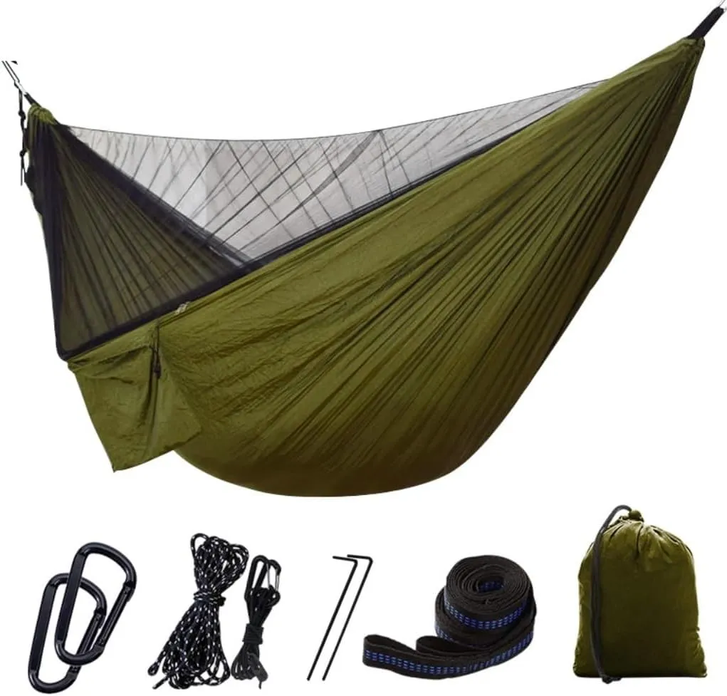 Hammocks Quick-Release Hammock with Mosquito Net Hanging Sheet Double Parachute Cloth Anti-Rollover Camping Hammock Camping Hammocks(F)