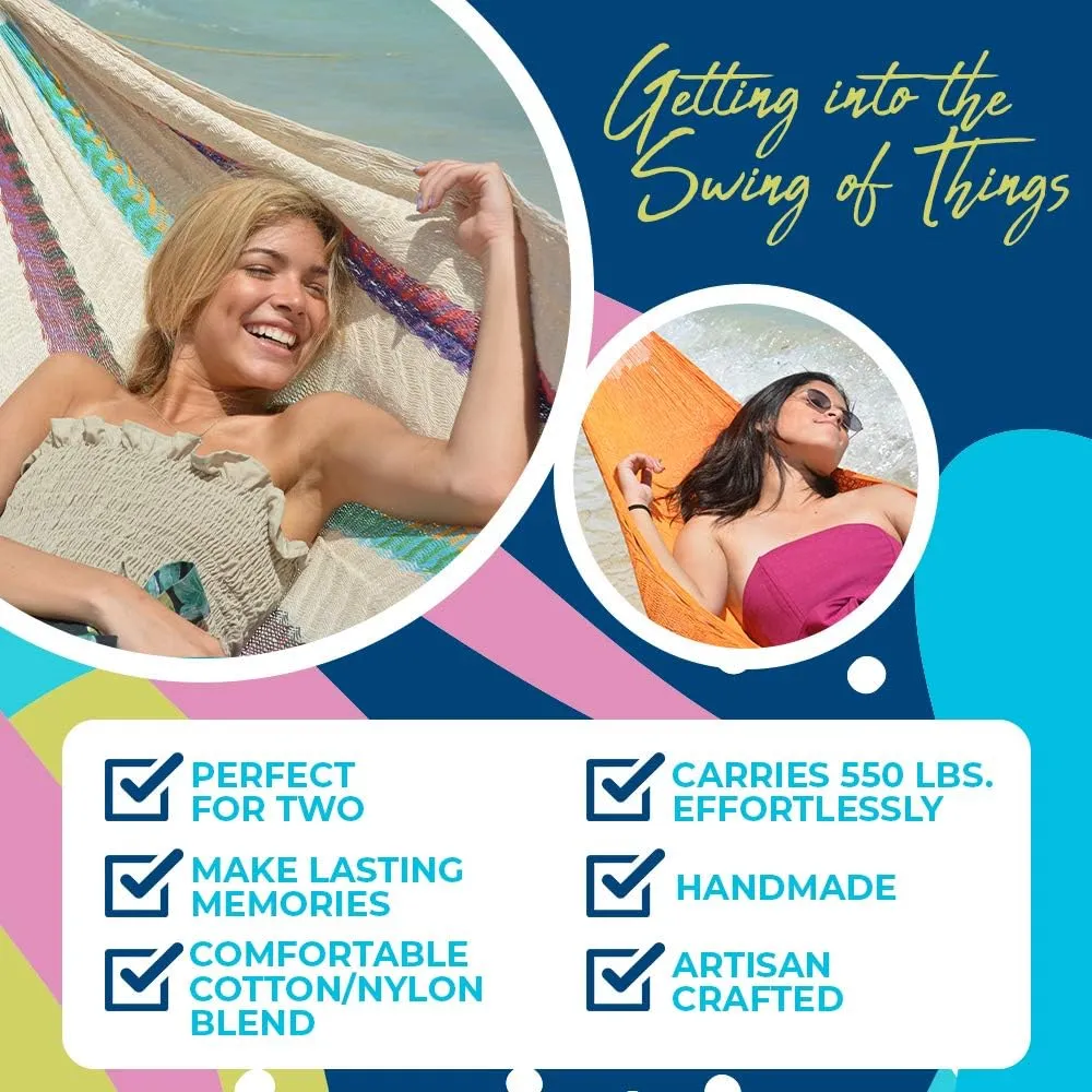 Hammocks Rada Mayan-Made Matrimonial Yucatan Hammock - Two Person Hammock - Artisan Crafted in Central America - Fits 12.5 to 13 Feet Hammock Stand - Up to 550 Pounds, Sky Blue - Hanging Bed