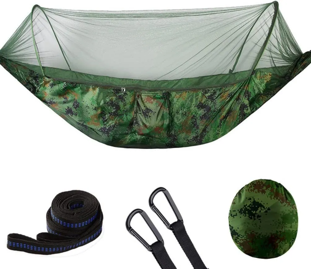 Hammocks Single Or Double Portable Camping Hammock with Mosquito Net Parachute Nylon Fabric Hanging Bed Outdoor Sleeping Garden Hammock Outdoor Hammock
