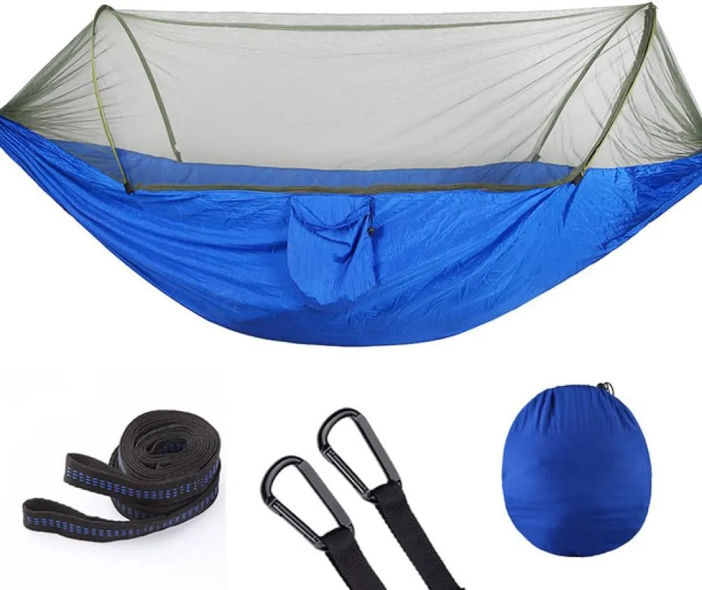 Hammocks Single Or Double Portable Camping Hammock with Mosquito Net Parachute Nylon Fabric Hanging Bed Outdoor Sleeping Garden Hammock Outdoor Hammock
