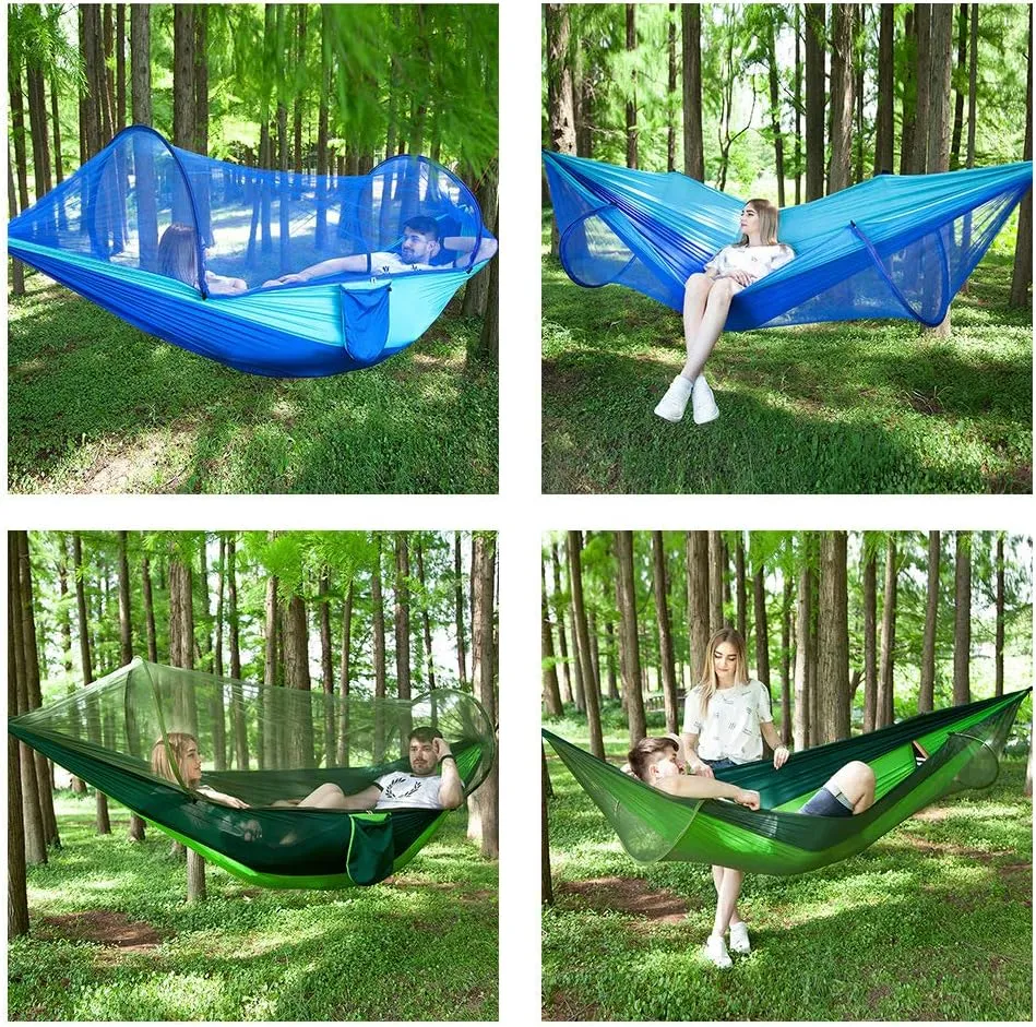 Hammocks Single Or Double Portable Camping Hammock with Mosquito Net Parachute Nylon Fabric Hanging Bed Outdoor Sleeping Garden Hammock Outdoor Hammock