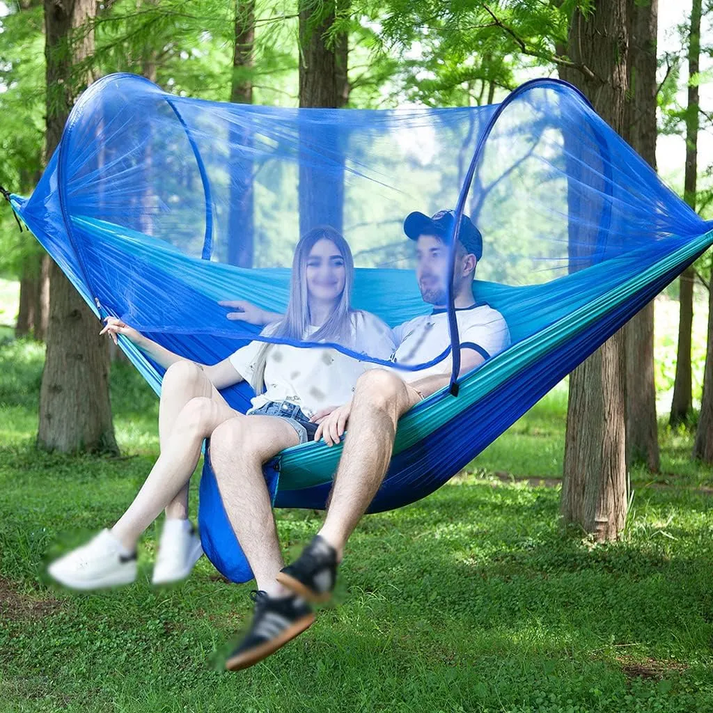 Hammocks Single Or Double Portable Camping Hammock with Mosquito Net Parachute Nylon Fabric Hanging Bed Outdoor Sleeping Garden Hammock Outdoor Hammock