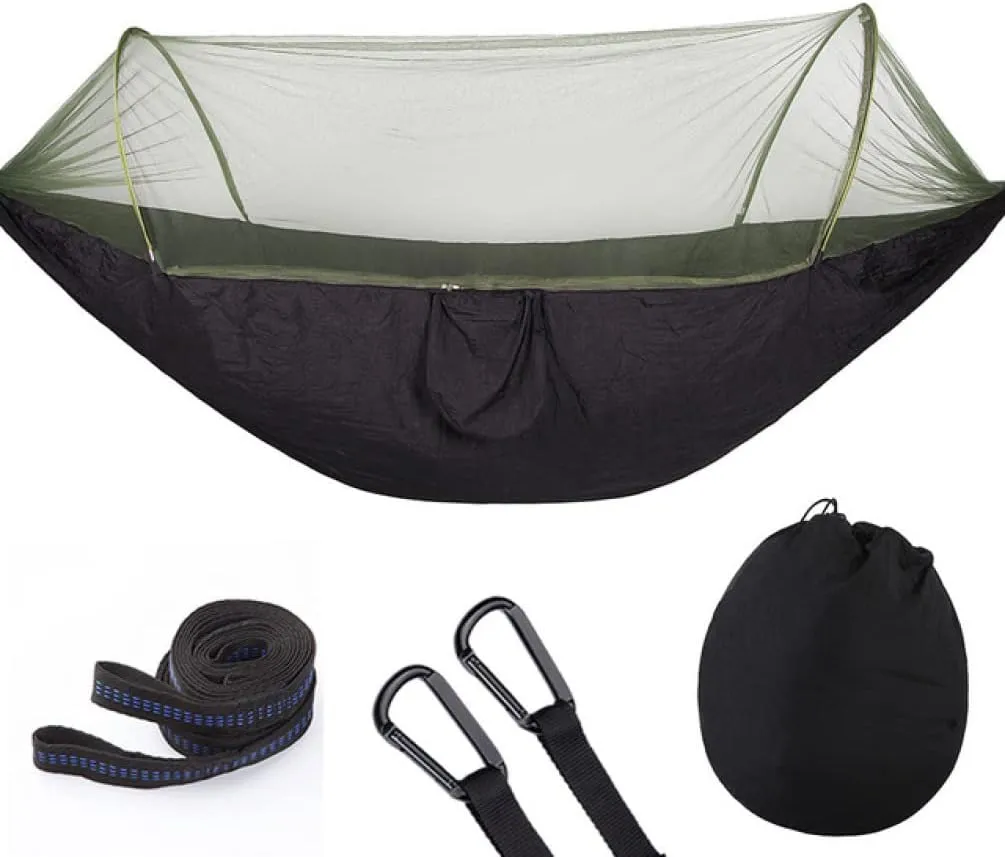Hammocks Single Or Double Portable Camping Hammock with Mosquito Net Parachute Nylon Fabric Hanging Bed Outdoor Sleeping Garden Hammock Outdoor Hammock